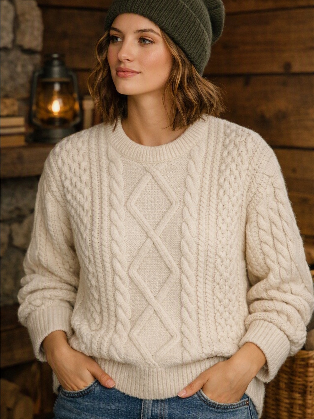 Aelfric Eden Fisherman Sweater Cable Knit XXL Ivory Cozy Gilmore